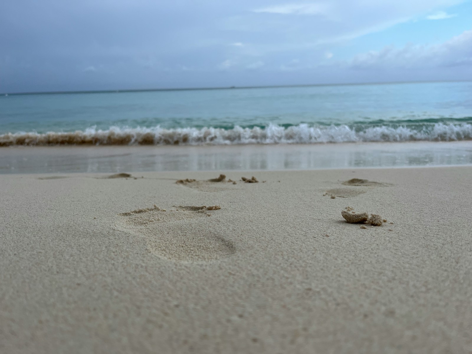 Footprints In The Sand On A Beach Near The Ocean